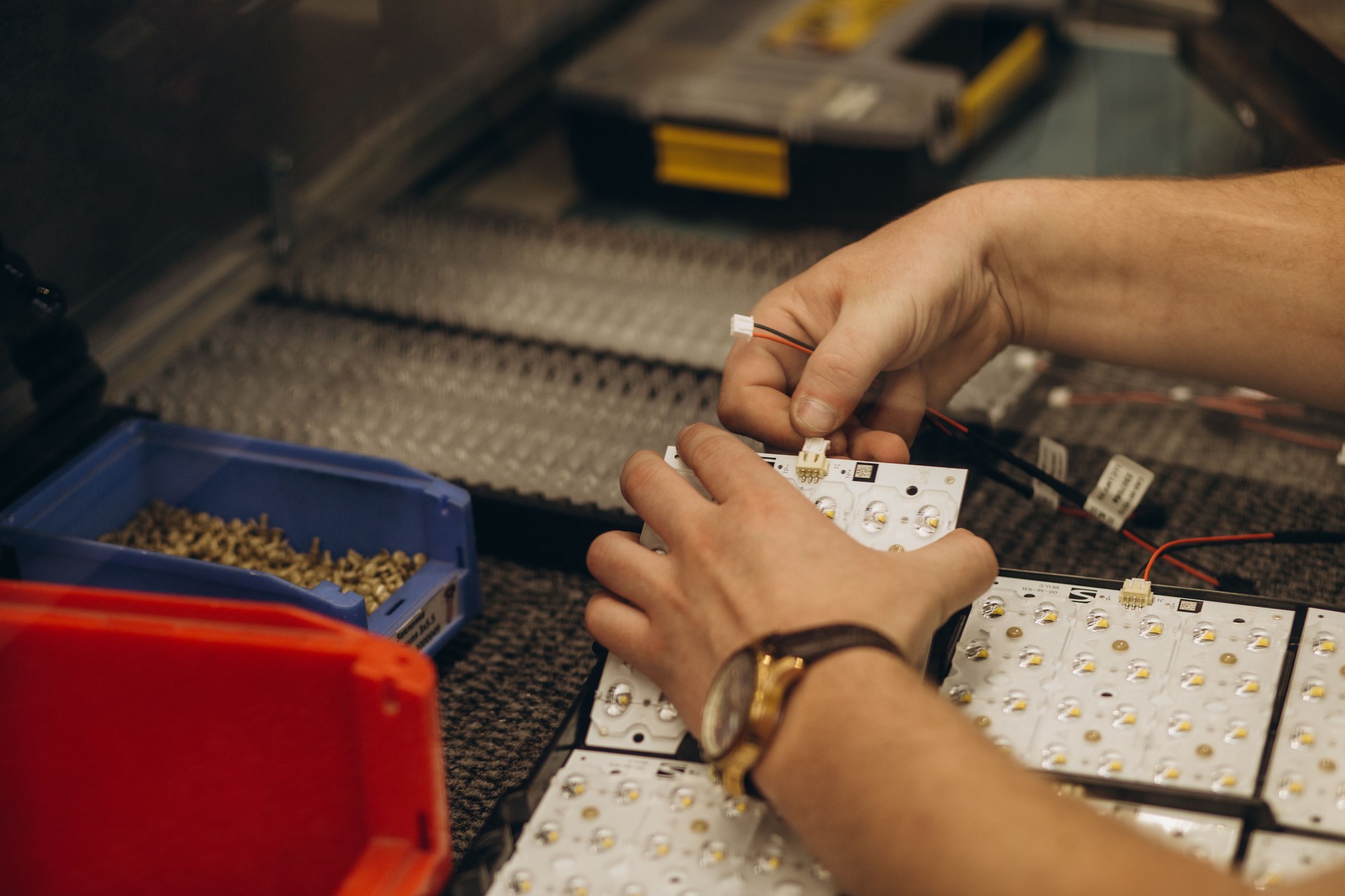 Man assembling electronics